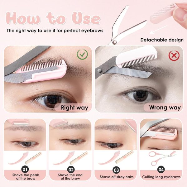 5Pcs Eyebrow Trimmer Set, Eyebrow Razor and Scissors with Comb, Non Slip - Image 4