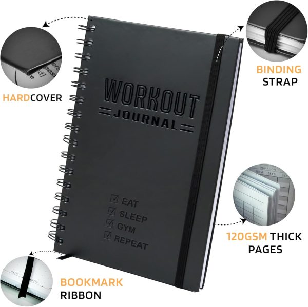Hardcover Fitness Journal Workout Planner for Men & Women - A5(5.7" x 8.3") - Image 2