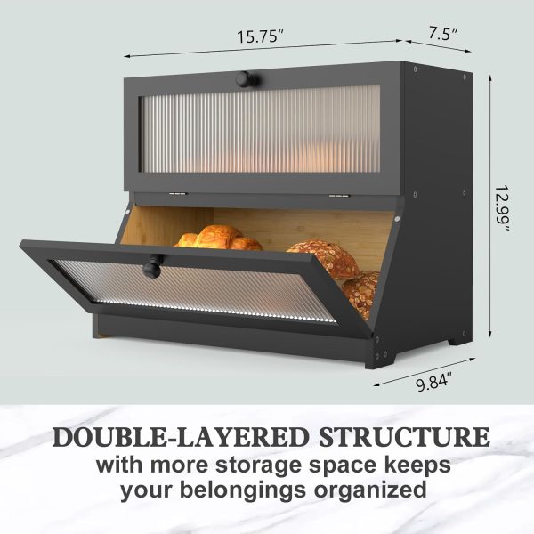 Double Layer Bamboo Bread Box for Kitchen Counter-Large Capacity Bread - Image 4