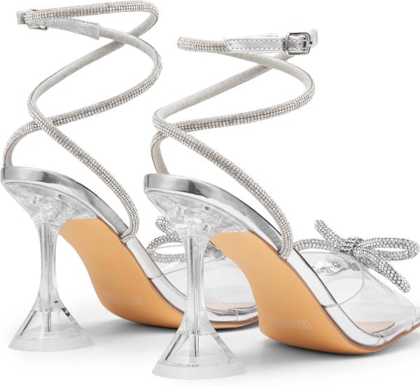 DREAM PAIRS Stiletto Bow Heels for Women Strappy Sparkly Rhinestone Square - Image 4