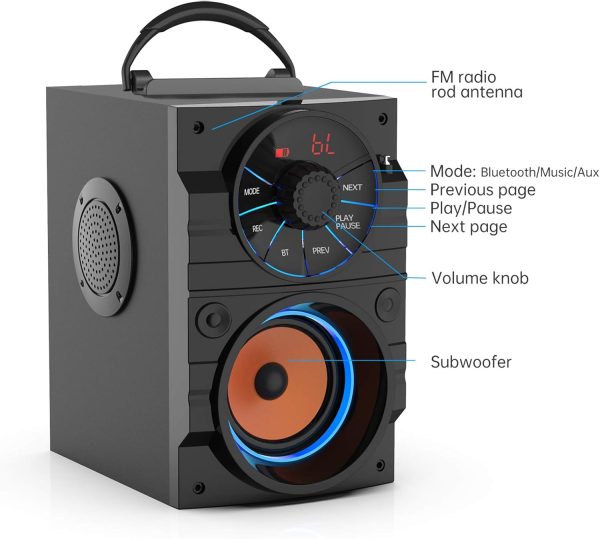 Portable Big Bluetooth Speakers with Light, Wireless with Subwoofer, FM - Image 8