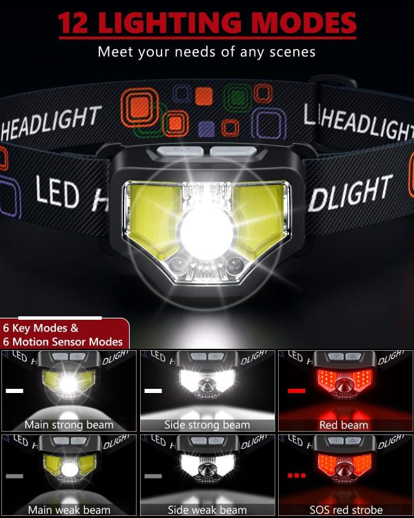 Headlamp Rechargeable 2PCS, 1200 Lumen Super Bright LED Flashlight with - Image 4