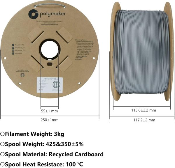 Polymaker 3kg ABS Filament 1.75mm Grey, ABS 3D Printer Filament 1.75mm Heat - Image 6