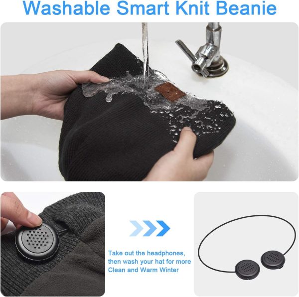 beanie MUSICBEE Bluetooth V5.2 Wireless Knit Winter Cap, 24 Hour Play time, - Image 5
