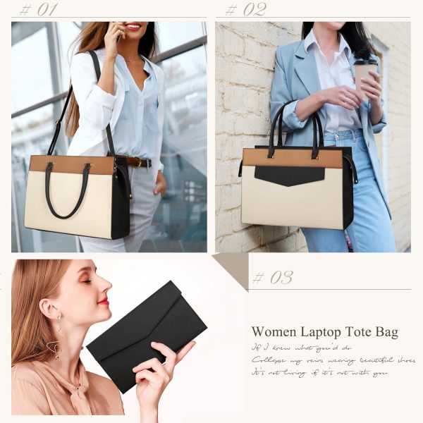 Laptop Bag for Women 15.6 inch Leather Tote Bag 2pcs Set Professional Work - Image 5