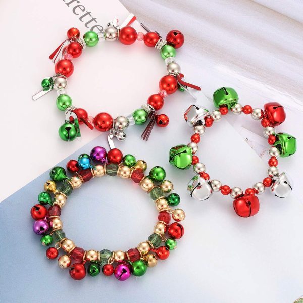 HEIDKRUEGER 3pcs Christmas Jingle Bell Bracelets Xmas Multi Color Beaded - Image 3
