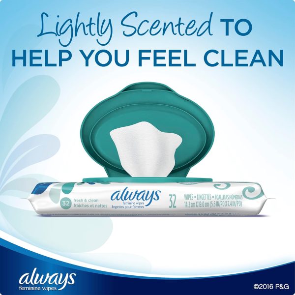 Always Feminine Wipes, Fresh & Clean, Soft Pack, 32 Count - Image 2