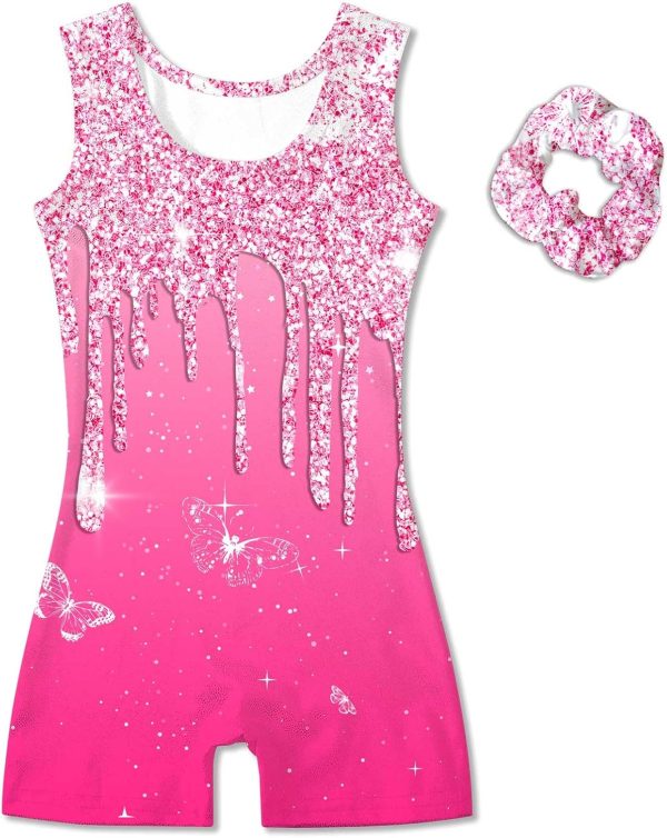 Vogseek 4-12Y Girl Gymnastic Leotards with Hair Scrunchie Sparkle Dance - Image 2