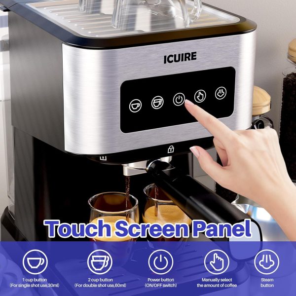 ICUIRE 20 Bar Espresso Machine, 1.5L Water Tank Coffee Maker Machine, Latte - Image 3