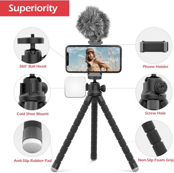Aureday Cell Phone Tripod, Flexible Mini Tripod with Remote and Cold Shoe, - Image 4