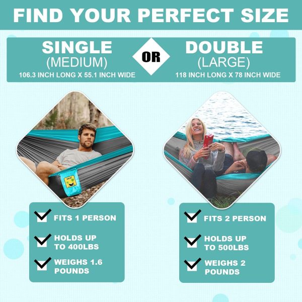 SZHLUX Camping Hammock Single or Double Portable Hammocks with 2 Tree - Image 2