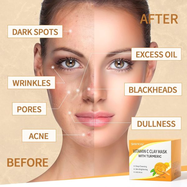 Vitamin C Face Mask with Kaolin Clay and Turmeric for Dark Spots, Dull - Image 7