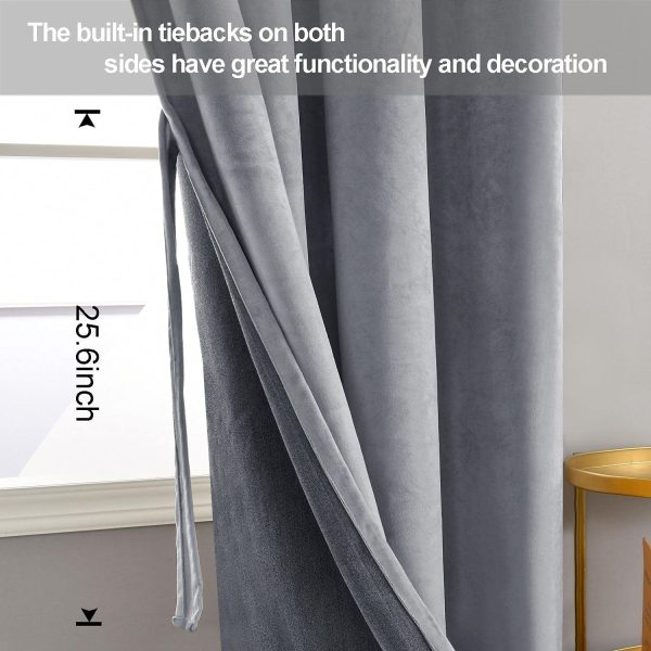 JIUZHEN Super Soft Grey Velvet Curtains 120 inch, Room Darkening Smooth - Image 3