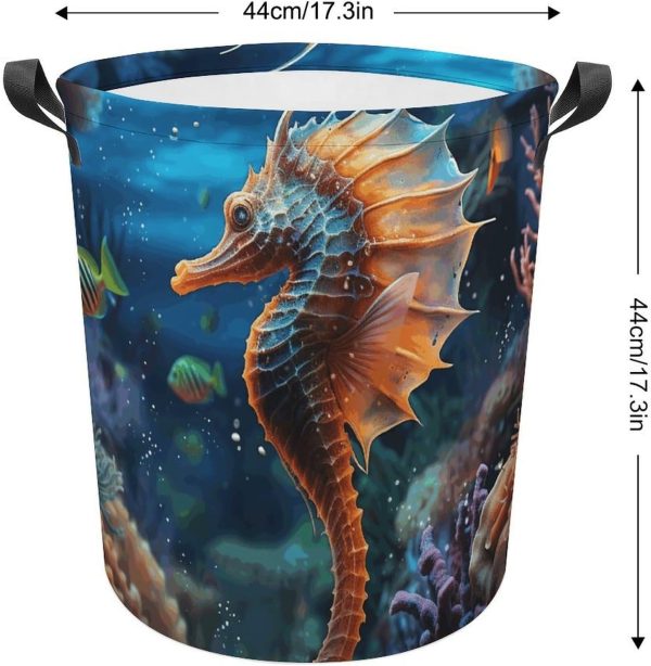 Laundry Basket Hamper Ocean Seahorse Waterproof Dirty Clothes Hamper - Image 2