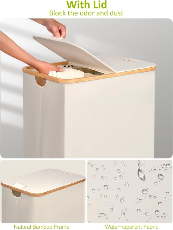 Double Laundry Hamper with Wheels, Divided Laundry Hamper with Removable - Image 5