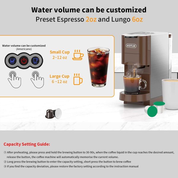 KOTLIE Multifunctional 4in1 Espresso Machine, 19Bar Pressure Single Serve - Image 3