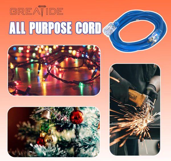 6 Ft Lighted Outdoor Extension Cord - 12/3 SJTW Heavy Duty Extension Cable - Image 7