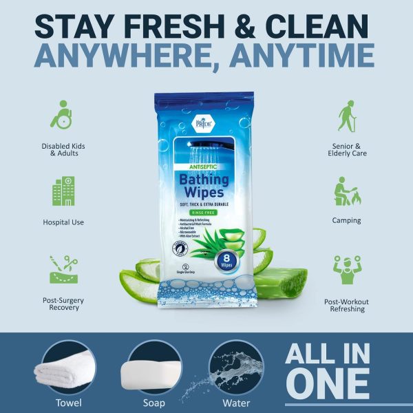 MED PRIDE Rinse Free XL Bathing Wipes [12 Packs = 96 Wipes] Soft Thick - Image 2