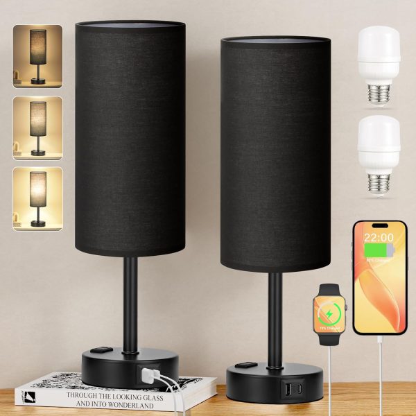 Black Touch Table Lamps Set - 3 Way Dimmable Bedroom Bedside Lamps Set of 2 - Image 8