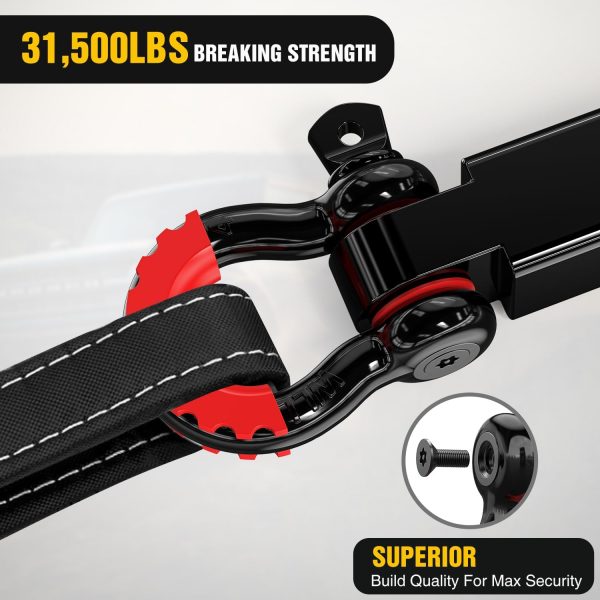 Nilight 3" x 30' Recovery Tow Strap Kit with 2" Hitch Receiver and 3/4" - Image 6