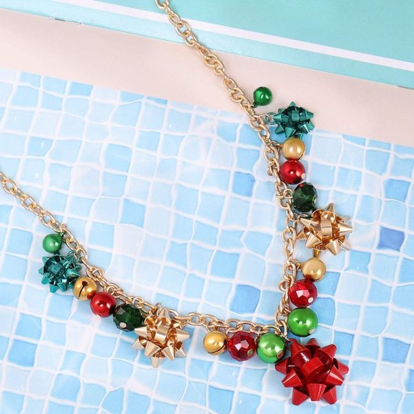 XOCARTIGE Christmas Necklace X-Mas Jingle Bell Necklaces Present Bow - Image 6