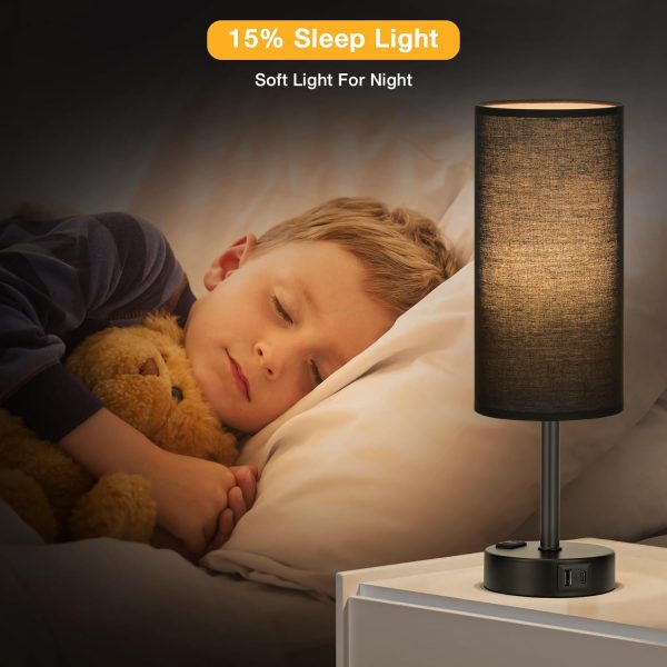 Black Touch Table Lamps Set - 3 Way Dimmable Bedroom Bedside Lamps Set of 2 - Image 6