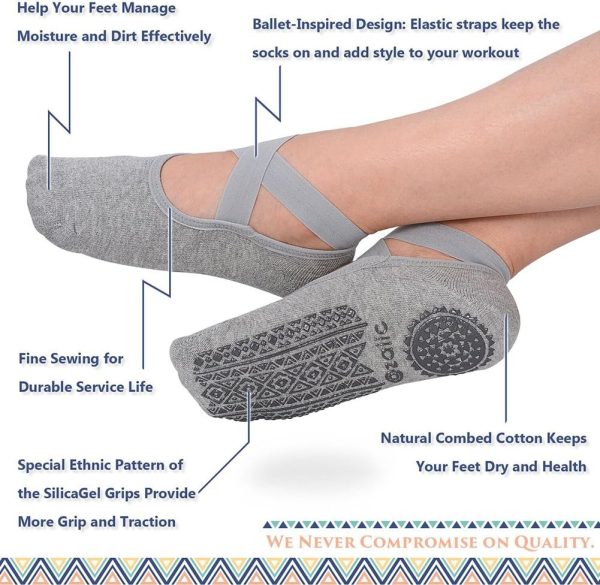 Ozaiic Yoga Socks for Women Non-Slip Grips & Straps, Ideal for Pilates, - Image 2