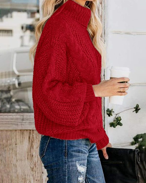 Fashionme Chic Ballon Sleeve Winter Turtleneck Chunky Sweater Slouchy - Image 2