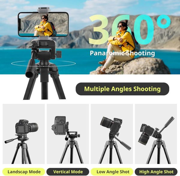 Sensyne 64" Camera Tripod Stand, Versatile Phone & iPad Tripod with - Image 3