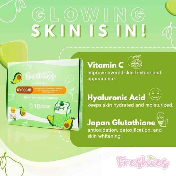 Freshies Avocado Milk 80,000mg Hydrolyzed Collagen 10 Sachets - Image 3