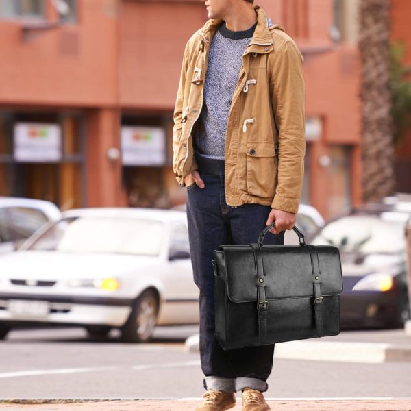 Leather Mens Messenger Bag Vintage 15.6 Inch Waterproof Leather Laptop - Image 7