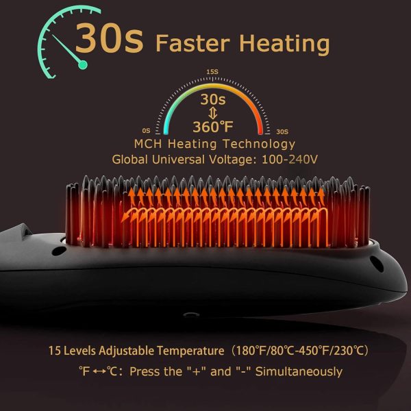 Ionic Hair Straightener Brush by COOLKESI, 30s Fast MCH Ceramic Heating - Image 3