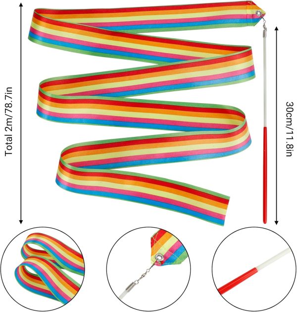 YGEOMER 12pcs Dance Ribbons, Rainbow Gymnastics Ribbon Wands for Kids Dance - Image 2
