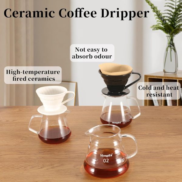 Mongdio V60 Ceramic Pour Over Coffee Dripper, Reusable Porcelain Portable - Image 3