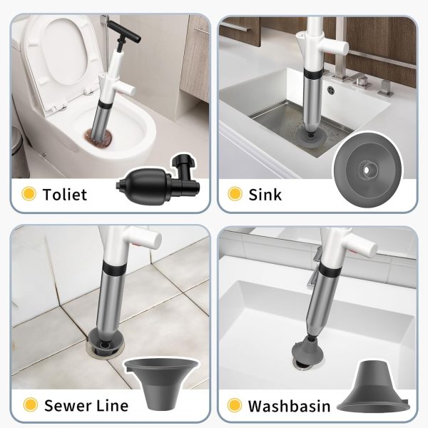 Toilet Plunger, Drain Clog Remover, High-Pressure Air Drain Blaster with - Image 5