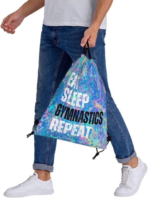 Eat Sleep Gymnastics Repeat Drawstring Backpack Gym String Bag Sports - Image 6