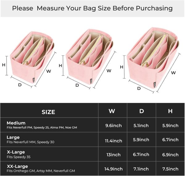 OPPOSHE Suede Purse Organizer Insert for Tote Bag, Sturdy Felt Bag Insert - Image 4