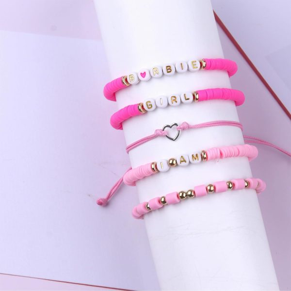 5Pcs Pink Girl Bracele, Stackable Rainbow Beaded Stretch Pink jewelry - Image 4