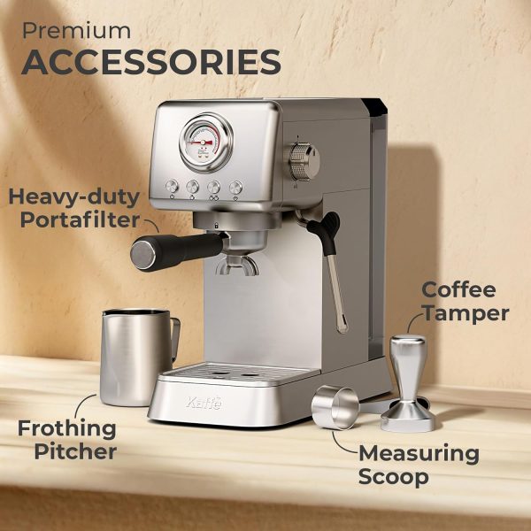 Kaffe 20 Bar Espresso Machine w/Premium Accesories & Milk Frothing Steamer - Image 3