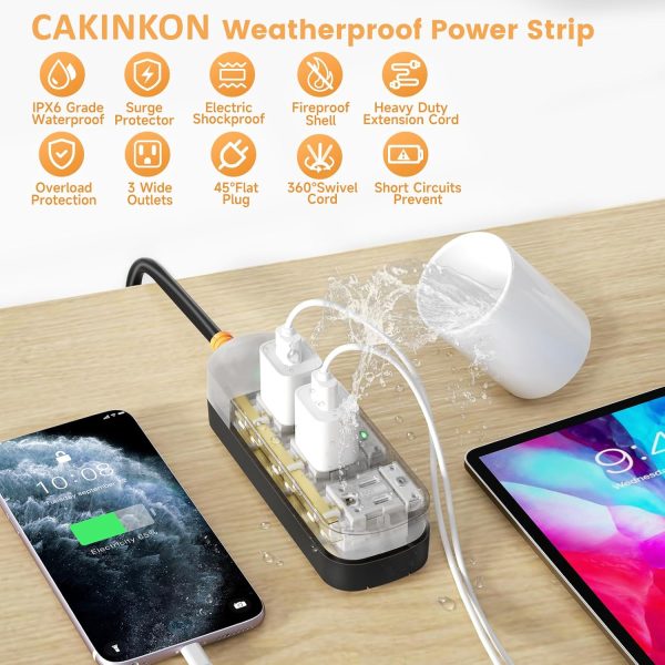 6 FT Extension Cord Outdoor Power Strip Weatherproof, Surge Protector Power - Image 3