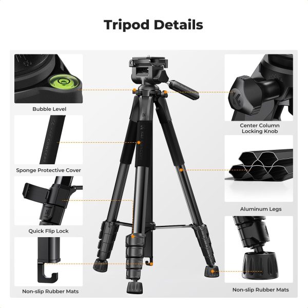 K&F Concept Camera Tripod, 75" Lightweight Portable Travel Outdoor DSLR - Image 9