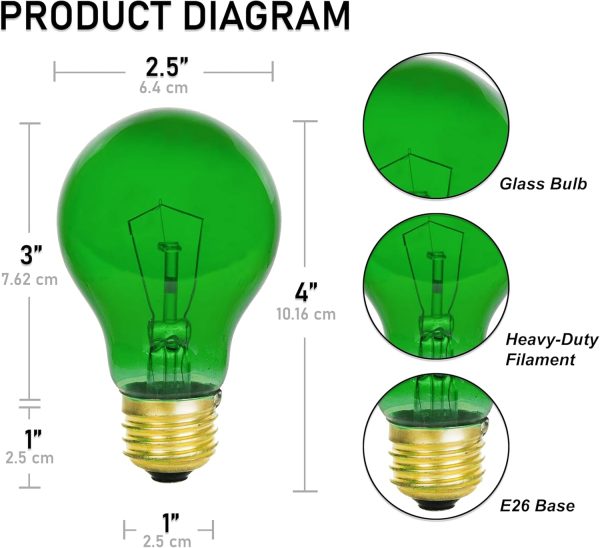 Mandala Crafts Clear 25 Watt Green Light Bulbs E26 Medium Base 120V 25W - Image 2