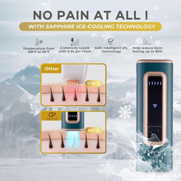QPTech IPL Laser Ice Cooling Hair Removal Epilator Device For Women & Men, - Image 3