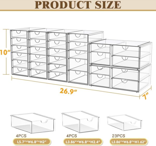 Acrylic Makeup Organizer with 31 Drawers, 6 Pack Clear Storage Drawers, - Image 2