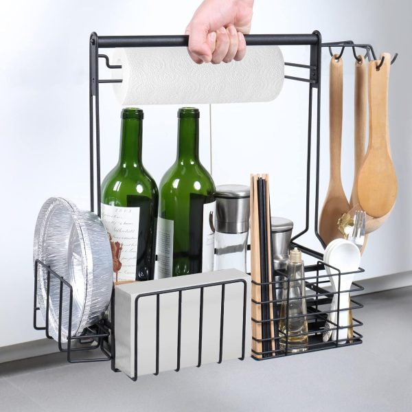 BBQ and Grill Caddy with Paper Towel Holder, Iron Steel Handle & 4 Hooks – - Image 3