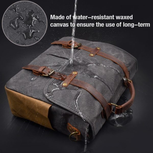 Mens Messenger Bag 15.6 Inch Waterproof Vintage Genuine Leather Waxed - Image 2