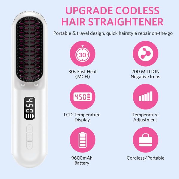 Cordless Hair Straightener Brush, Portable Mini Hair Straightening Brush - Image 2