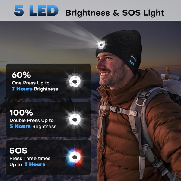Bluetooth Beanie with Light, 2024 New Musical Knitted Hat with Headphone, - Image 2