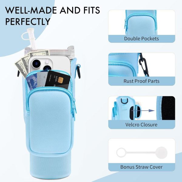 Water Bottle Carrier Bag with Phone Pocket for Stanley Cup 40/30 oz, Water - Image 8