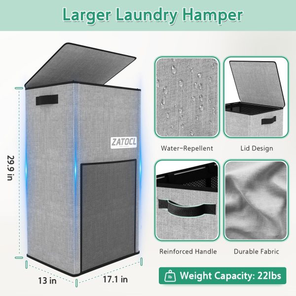Laundry Hamper with Lid 110L, Large & Tall Laundry Basket with Removable - Image 2